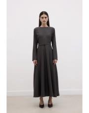 kemerli uzun çan elbise gri 2