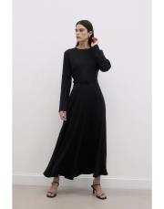 kemerli uzun çan elbise siyah