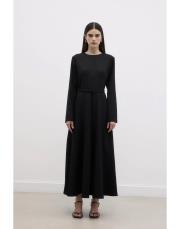 kemerli uzun çan elbise siyah 2