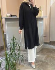 ceremony önden düğmeli uzun tunik siyah