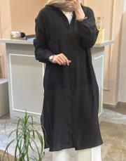 ceremony önden düğmeli uzun tunik siyah 2