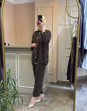 ghisa ipek floş yakası fular detaylı bomber takım kahve