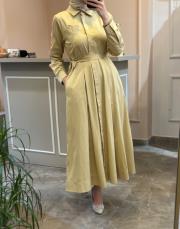 pearly cep nakışlı poplin elbise camel 4