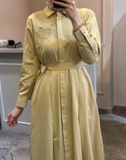 pearly cep nakışlı poplin elbise camel 5