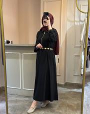 pearly fermuarlı istiridye kemerli elbise siyah 5