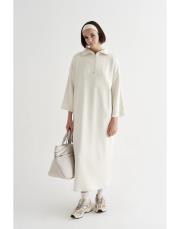 fermuarlı uzun örme elbise beyaz