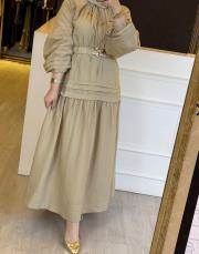 pearly mico elbise bej