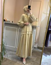 pearly mico elbise bej 2