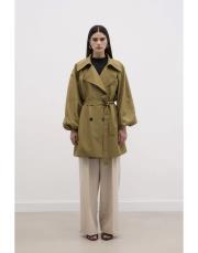 balon kol geniş yakalı trençkot yeşil