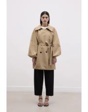 balon kol geniş yakalı trençkot camel 2