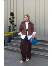 dökümlü bol palazzo pantolon acı kahve