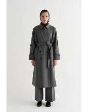 exclusive poliviskon uzun trençkot gri