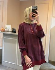 ghisa triko detaylı ipek tunik mürdüm