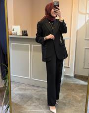 ghisa ceketi boncuk işlemeli blazer takım siyah