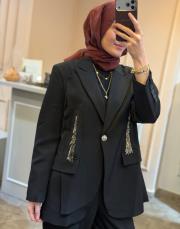 ghisa ceketi boncuk işlemeli blazer takım siyah 2