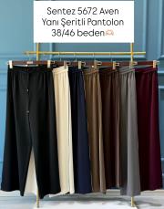 sentez 5672 aven yanı şeritli pantolon ekru