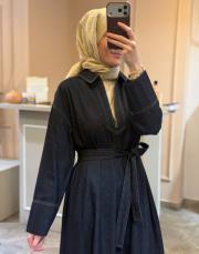 kk desing fermuarlı denim elbise lacivert 3