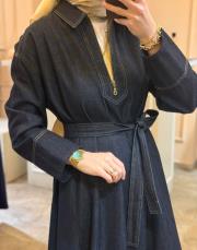 kk desing fermuarlı denim elbise lacivert 8