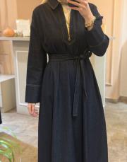 kk desing fermuarlı denim elbise lacivert 9