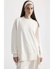 modal örme asimetrik kesim sweatshirt ekru