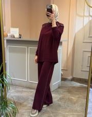 ceremony bluzu ve pantolonu çakma detaylı luna takım mürdüm