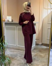 ceremony bluzu ve pantolonu çakma detaylı luna takım mürdüm 3
