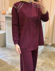 ceremony bluzu ve pantolonu çakma detaylı luna takım mürdüm 5