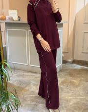ceremony bluzu ve pantolonu çakma detaylı luna takım mürdüm 7