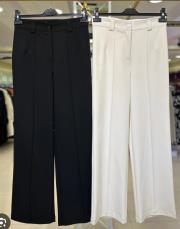 sentez pensli nervürlü geniş paça pantolon ekru