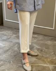 sentez beli lastikli ince duble paça beyaz 2