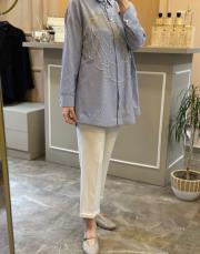 sentez beli lastikli ince duble paça beyaz 3