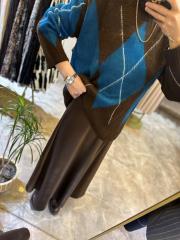 sentez saten kloş etek kahve