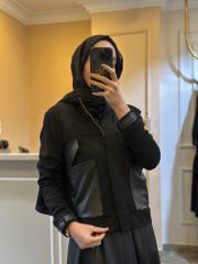 red she 21626 bomber deri detaylı ceket siyah