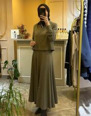 ınes taşlı etekli takım haki