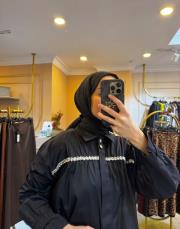 ghisa taşlı büzgülü gömlek siyah 2