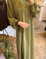 zems şifon omuz detaylı elbise haki 2