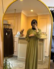 zems şifon omuz detaylı elbise haki 3