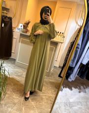 zems şifon omuz detaylı elbise haki 4