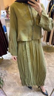 arkası çapraz bağlamalı bolerolu pasıon elbise haki 2