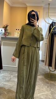 arkası çapraz bağlamalı bolerolu pasıon elbise haki 4