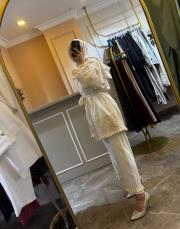 ghisa kol dantel detay keten takım ekru 3