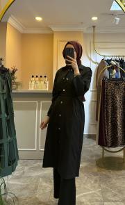 ghisa paraşüt kumaş kutupyıldızı çıt çıt detaylı trençkot siyah