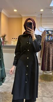 ghisa paraşüt kumaş kutupyıldızı çıt çıt detaylı trençkot siyah 2