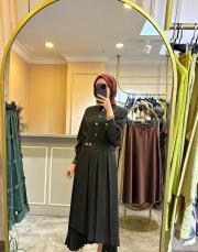 ceremony plisoley ve pilikaşe detaylı gold düğmeli etek siyah