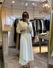 ceremony plisoley ve pilikaşe detaylı gold düğmeli etek ekru