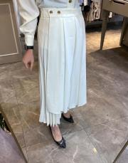 ceremony plisoley ve pilikaşe detaylı gold düğmeli etek ekru 3