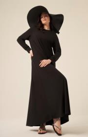 ceremony basic uzun kollu bambu elbise siyah