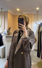 ghisa yaprak işlemeli keten kap kahve