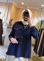 ceremony üç cepli önden düğmeli dubai kısa gömlek lacivert 3