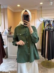 ceremony üç cepli önden düğmeli dubai kısa gömlek yeşil 3